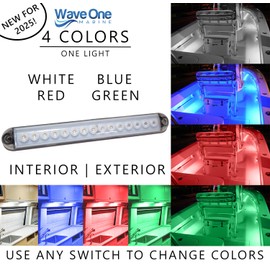 Wave One Marine 8" LED RGBW Surface Mount Courtesy Internal Driver Mount Boat Light | RV Accent | Interior Exterior Deck Transom Cockpit T Top | Waterproof IP67 (8" Round Edge)