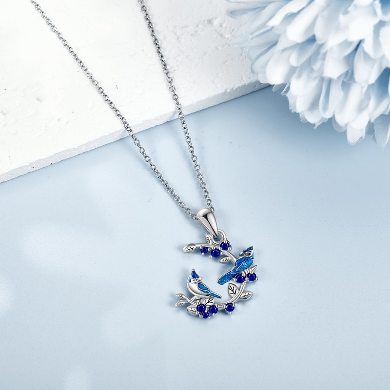 YAFEINI Blue Jay Necklace 925 Sterling Silver Bluejay Pendant Bird