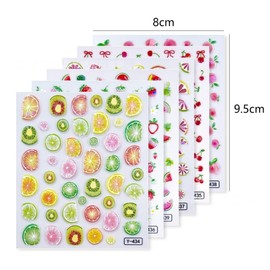 EEUOPQ Fruit Nail Stickers, Nail Stickers, Set of 6, DIY Nail Art, Decorative Stickers, Thin Self Nails, Just Stick, Summer, Embossed, Cute, Lemon, Cherry, Strawberry, Watermelon