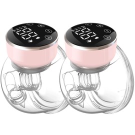 Wearable Breast Pump Hands Free of Longer Battery Life & LED Display, Portable Electric Breast Pump with 3 Modes & 9 Levels & Low Noise, 24 mm Flange, 2 Pcs Pink