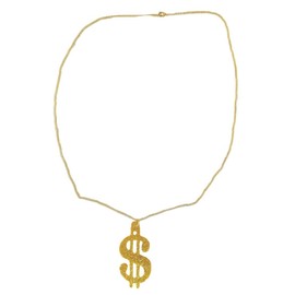 Novelty Giant Plastic Party 30'' Chain Dollar Sign Necklace Decor GOLD Bling