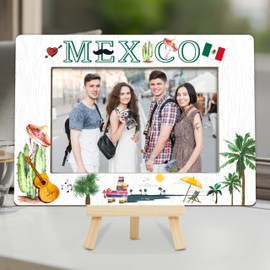 Cazhes Mexico Beach Picture Frames, Honeymoon Vacation Anniversary Ideal Gifts Wood Photo Frames with Easel Stand, Mexico Gifts for Friends Couples Home Office Desk Table Decor (A13)