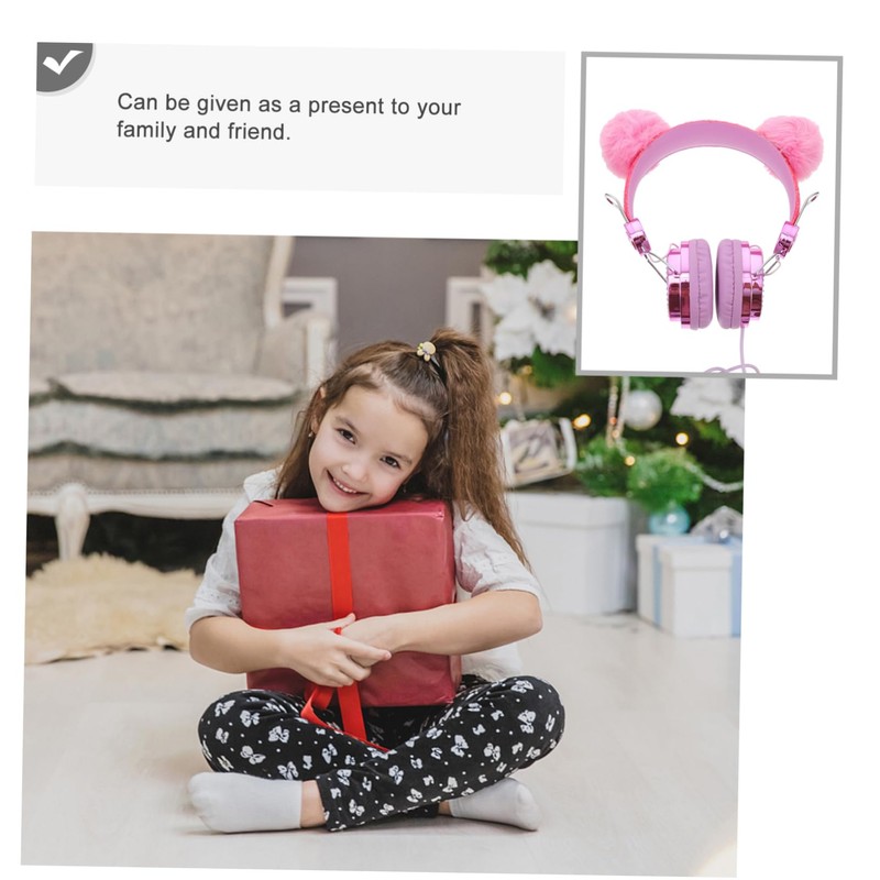 Gadpiparty Children's Headphones Furry Ball Ears Shiny Rhinestone Headset Over