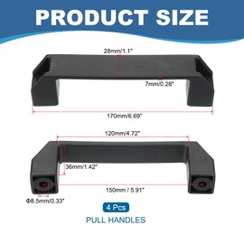 PATIKIL Plastic Pull Handles 150mm Hole Centers, 4 Pcs Square Drawer Pulls Kitchen Hardware for Luggage Mechanical Equipment Door Cupboard Handle, Black