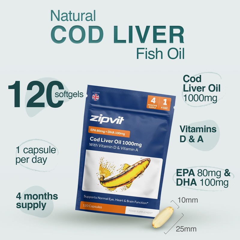 Zipvit Cod Liver Oil 1000mg, 120 Softgel Capsules, Rich in