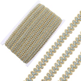 CABODYALS 27.34 Yards Blue Gimp Braid Trim Gold Metallic Glitter Woven Braided Lace Trimming Polyester Upholstery Fabric Ribbon Bulk for Sewing Making Crafts Clothes Curtains Wedding Home Decor DIY