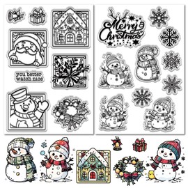 CRASPIRE 2 Sheets Snowman Stamp Set Reusable Merry Christmas Snowflake Santa Claus Xmas Clear Silicone Transparent Stamps for Scrapbooking Supplies Embossing Paper Card Album Decoration Crafting