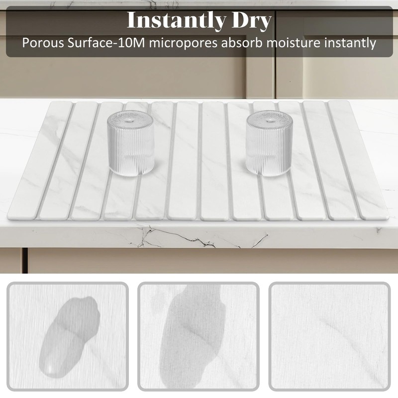 Large Stone Dish Drying Mats for Kitchen Counter, 28"(L)×16"(W) Marble-Pattern,