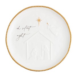 Mud Pie Round Beaded Nativity PLATTERS & Trays, 12" dia, WHITE