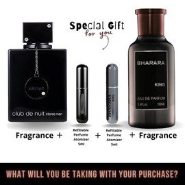 Men's Bundle Club Nuit Intense Man 3.6oz EDT & King 3.4oz EDP & 2 Empty Travel Perfume Atomizer Gift -Spicy Woody Sweet-Long Lasting for Men
