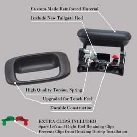 Tailgate Handle Latch and Bezel Trim with 2 Pairs Rod Clips fit for 1999-2007 Chevy Silverado GMC Sierra 1500 2500 3500 | Replaces# 15997911, 15228539, 15228541, 15228540, 77488