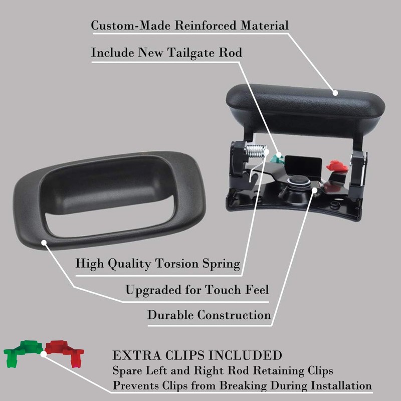 Tailgate Handle Latch and Bezel Trim with 2 Pairs Rod