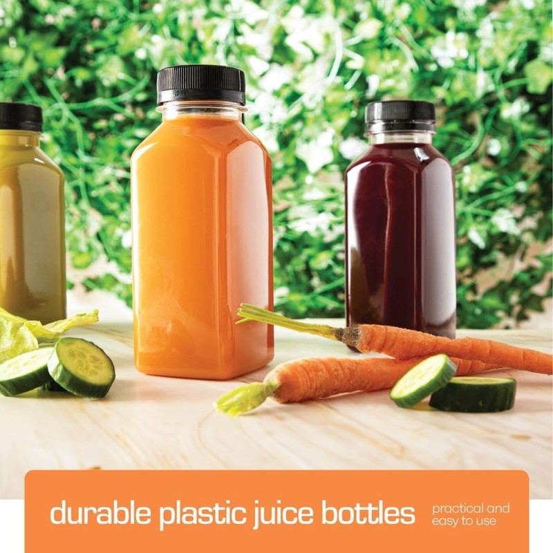 DECADORN 8oz 12pcs Plastic Bottles With Caps - Juicing Bottles