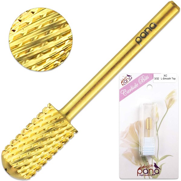 USA Beauticom Pana Brand Professional Large Smooth Round Top Dome Barrel Carbide Bit 3/32" & 1/8" Shank Size (Available Grit: F, M, C, XC, XXC) (XC (Extra Coarse) 3/32", Gold Color)