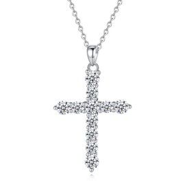GAVU Women's Gold-Plated 925 Sterling Silver CZ Paved Cross Pendant Necklace, Cubic Zirconia, No Gemstone