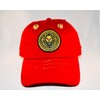 Damier Langevinè® Designer Trendy Distressed Fire Red Baseball Cap Lion