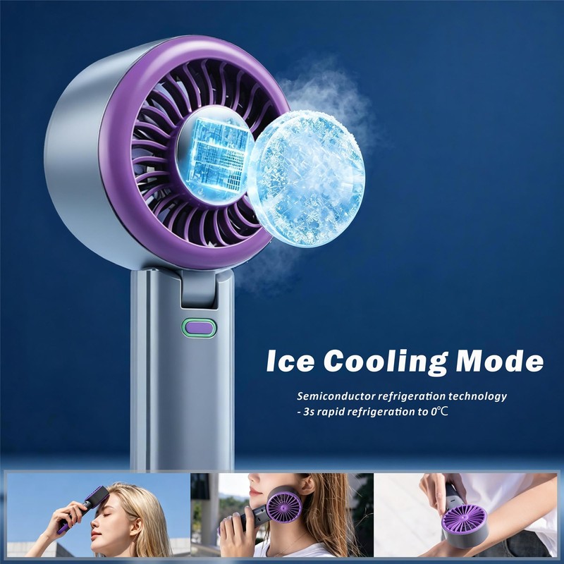 AChoice4U Portable Handheld Fan with Ice Compress with Hook (Purple-Grey)