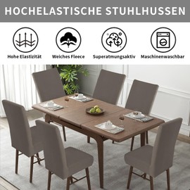 Easy-Going Stretch Chair Covers, Set of 4, Fleece Chair Covers for Dining Room Chairs, Swing Chairs, Kitchen Chairs, Modern Chair Covers, Seat Covers, Removable Washable Chair Covers, Taupe