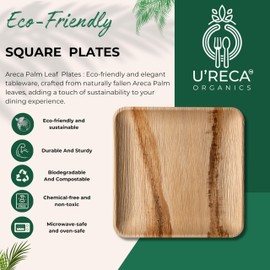 U'reca Organics Eco-Friendly Palm Leaf Plates | 6" (15 cm) Square Plate - Pack of 25 | Disposable, Compostable & Biodegradable Dinnerware | Perfect for Appetizers, Side Dishes, or Tapas