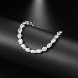 FATACI Women Tennis Bracelet，Classic Oval-Cut Cubic Zirconia Brass Slider Adujustable Tennis Bracelet with Rhodium Plated Bridal Bridesmaids Wedding Birthday Mother's Day Jewelry Gifts, 7.50, Cubic