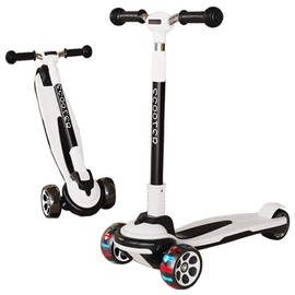 CLrkualn Kick Scooter for Kids Ages 3-12, 5 Adjustable Height Foldable Scooter with 3 LED Light Wheels, Outdoor Activities for Toddlers Boys Girls, Max Load up to 240 lbs (Black and White)