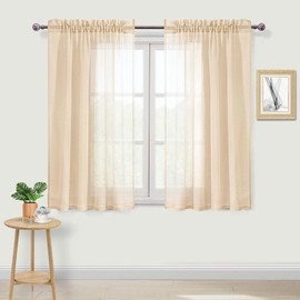 DWCN Beige Sheer Curtains Semi Transparent Voile Rod Pocket Curtains for Bedroom and Living Room, 52 x 45 inches Long, Set of 2 Panels