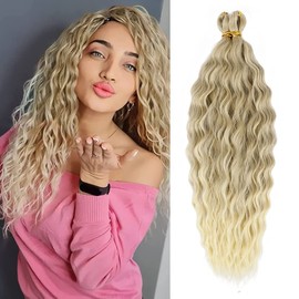 Crochet Hair for Women 18 Inch Soft Ocean Wave Crochet Braids Deep Wave Crochet Twsit Curly Braiding Crochet Hair Extensions( 8packs, T18T/613M )