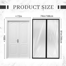 Amylove Zipper 72 x 80 Inch Dust Barrier Door Kit Construction Door Barrier 6 x 6.7 ft Reusable Plastic Curtain Cover Containment Standard Doorway Temporary Wall Screen Sheeting for Bathroom Hallway