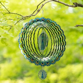 Wind Spinner for Outdoor,12 inch Hanging Wind Sculpture,3D Stainless Steel Peacock Design Wind Spinners Art Ornaments for Garden Yard Balcony Decor (Peacock Wind Spinner)