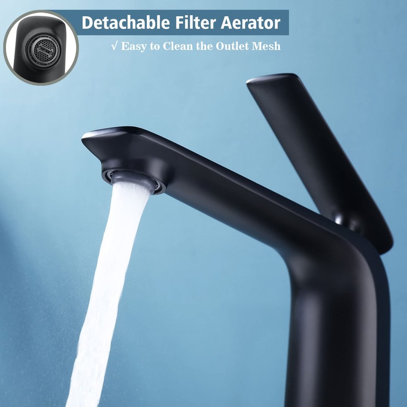 TOCALOCA Black Bathroom Faucet Tall Vessel Sink Faucet Matte Black