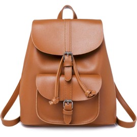 Rullar Women Girls PU Leather Fashion Backpack Drawstring Waterproof Student Backpacks Travel Hiking School Shoulder Bag Casual Daypack Rucksack Purse Brown