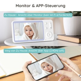 BOIFUN 2K Baby Monitor with Camera App, Crying/Motion/Noise Detection, Intelligent Night Vision, Automatic Tracking, PTZ 345°/65°, 5 Inch Video Baby Monitor WiFi, 4x Zoom, Double-Sided Dialogue, Area