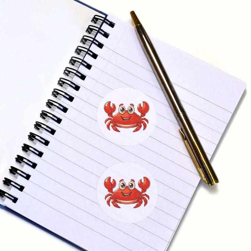 24 x 40mm Round 'Happy Crab' Stickers (SK00071928)