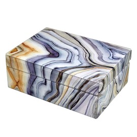 TIZO Design Elegant Decorative Multipurpose Box, Marbled Design Glass Box, Wood Base Box with Marbled Design Glass-Finish, Boutique Quality Home Décor, Grey, Small Size (5.75" x 3" x 8")