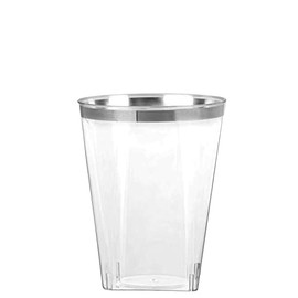Disposable 10 oz Square Crystal Clear Plastic Tumblers with Silver Rim - Elegant Disposable Hard Plastic Cups Silver Rimmed - For Party, Weddings, Baby Showers, Events, Fancy Catering Cups (20 PACK)