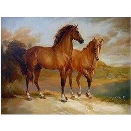 BERYART Paint by Numbers Kits DIY Oil Painting for Adults Kids Beginner - Two Horses in Love 16 x 20 inch with Brushes and Acrylic Pigment (Without Frame)
