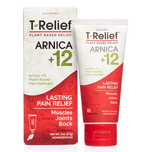 T-Relief Pain Relief Arnica +12 Gel Natural Actives for Back Neck Joint Muscle Hand & Foot Aches Pains & Soreness - 2 oz