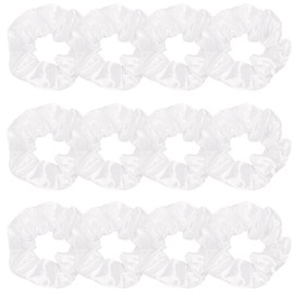 KICOSY 12 Pcs White Satin Scrunchies - DIY Tie Dye Ready Hair Ties, Soft Elastic Hair Accessories for Women & Girls, Ideal for Custom Styles & All Occasions
