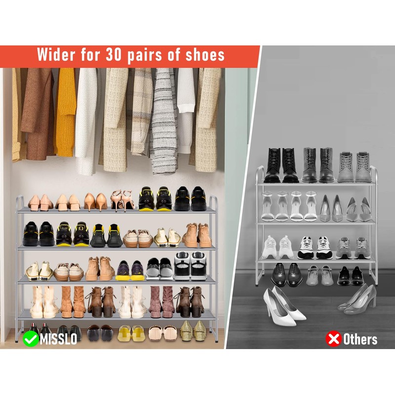 MISSLO 4 Tier Long Shoe Organizer for Closet Shoe Rack