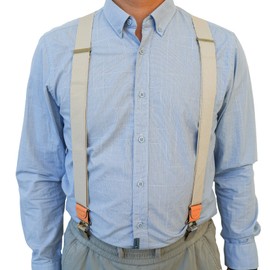 KUNN Men's Suspenders Adjustable Elastic Y-Back 1.4 Inches Heavy Duty Suspender(Khaki)