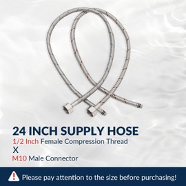 BWE 24" Length Faucet Supply Lines,1/2 -Inch Female Compression Thread x M10 Male Connector,Braided Stainless Steel Sink Hose,for Bathroom Kitchen Sink Faucet x 2 Pcs (1 Pair)