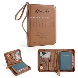 Vintage Bible Cover Case, Genuine PU Leather Large Bag with Handle & Zippered Pocket, Elegant Floral Pattern, for Standard Size & Bible Accessories, Ideal Gift for Women Families Faith Lovers