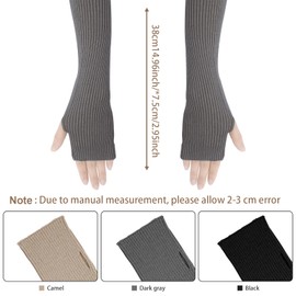 AUYAO Winter Arm Warmers, Women Cashmere Blend Knit Arm Warmers, Wrist Warmers Long Fingerless Gloves, Long Fingerless Gloves Mittens with Thumb Hole, Cashmere Blend Arm Warmers Elbow for Womens