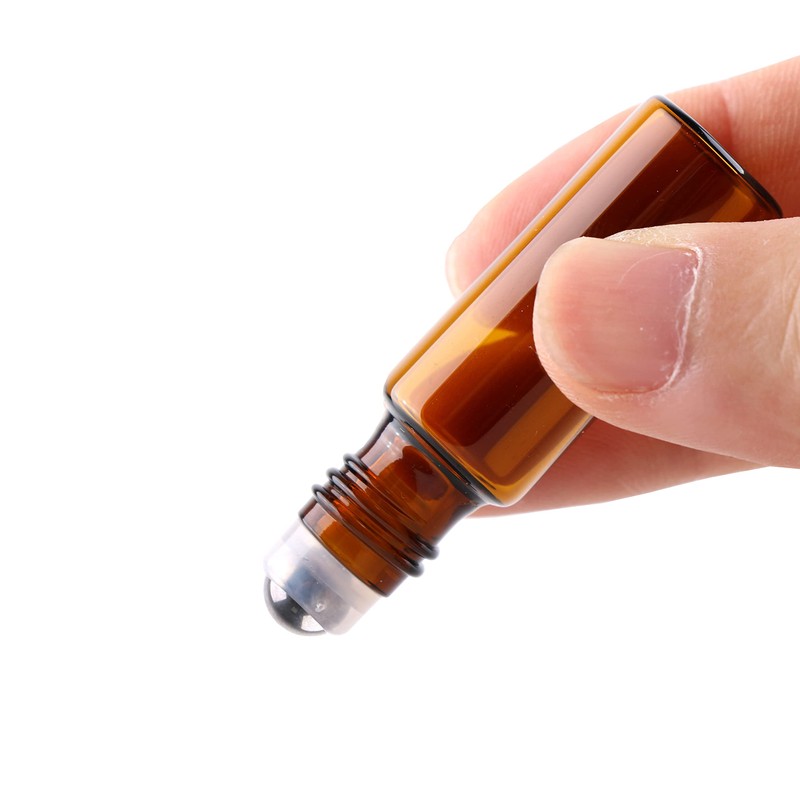 MaxMau 24 Pack 5ml Amber Glass Roller Bottles for Essential
