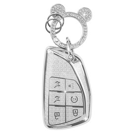 YILINXI Compatible with Chevy Key Fob Cover with Diamond Mouse Clip, Car Key Shell Accessories for Chevy Tahoe Suburban GMC Yukon Denali Silverado 2021-2024 Smart Key for Women, (Silver-6 Buttons)