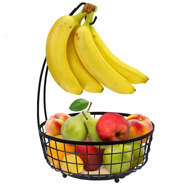 Modern grid farmhouse Black fruit bowl with banana tree