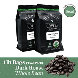 The Bean Organic Coffee Company Water Processed DECAF Milky Way, Medium Roast, Whole Bean Coffee, 16-Ounce Bags (Pack of 2)
