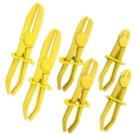 DXNQ 6 PCS Hose Clamp Pliers, 3 Size Plastic Radiator Hose Pinch Off Pliers Set, Line Pinch Clamps for Car Brake Hoses Fuel Hoses Coolant Hoses Water Hoses, Car Accessories (Yellow)