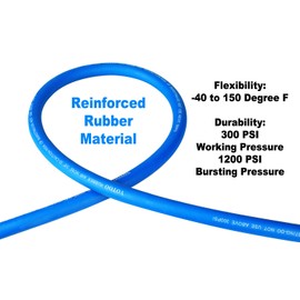 YOTOO Heavy Duty Rubber Air Hose 3/8-Inch by 25-Feet, 300 PSI Air Compressor Hose with 1/4" Industrial Swivel Solid Brass Quick Coupler, Plug and Bend Restrictors, Blue