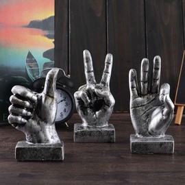 Nice purchase Hand Finger Gesture Desk Statues Fingers Sculpture Creative Home Living Room Cabinet Shelf Decoration (Victory Gesture in Silver)